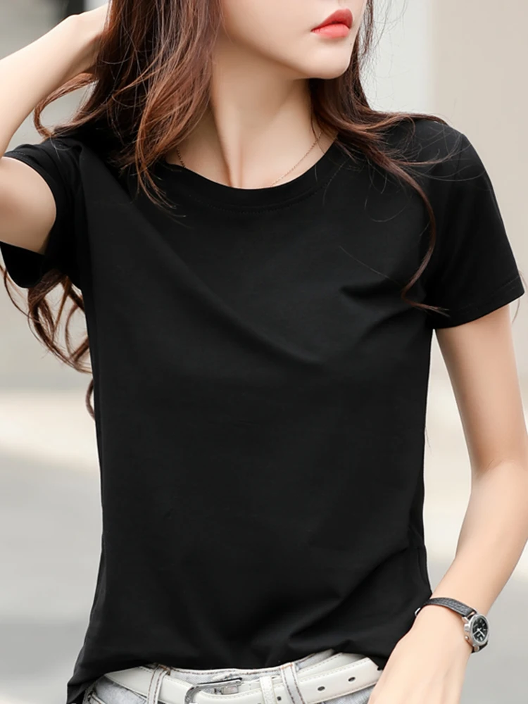 

ZOCI 2026 Summer Short Sleeve O-Neck Cotton Pink T-Shirt Women Solid Color Elegant Tshirts Lady Slim Soft Casual Fashion Tops