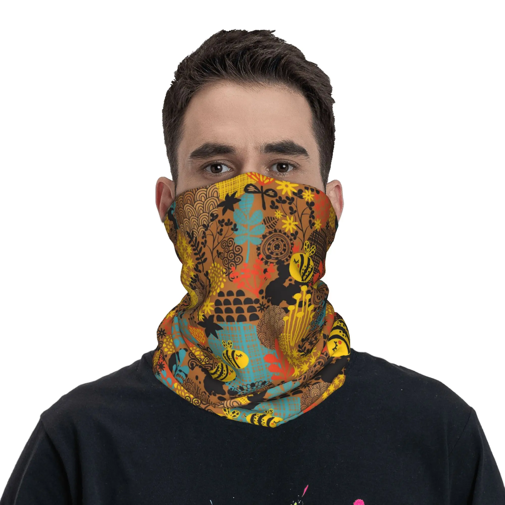 

Bee Pattern Bandana Neck Cover Printed Mask Scarf Balaclava Cycling for Men Women Adult Breathable