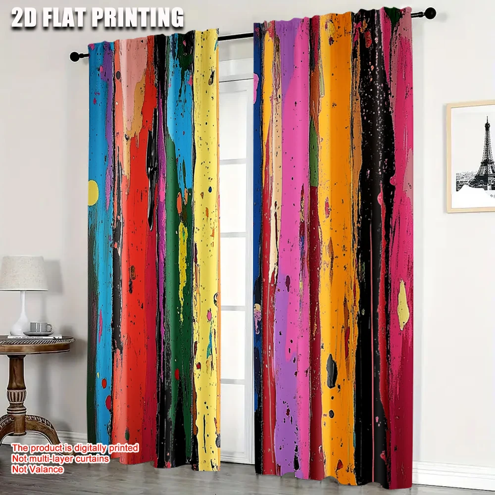 

2pcs, Upscale Curtains 2D print Colorful Striped Prints Polyester Easy Install (without rod) Versatile All Perfect for Bedroom,