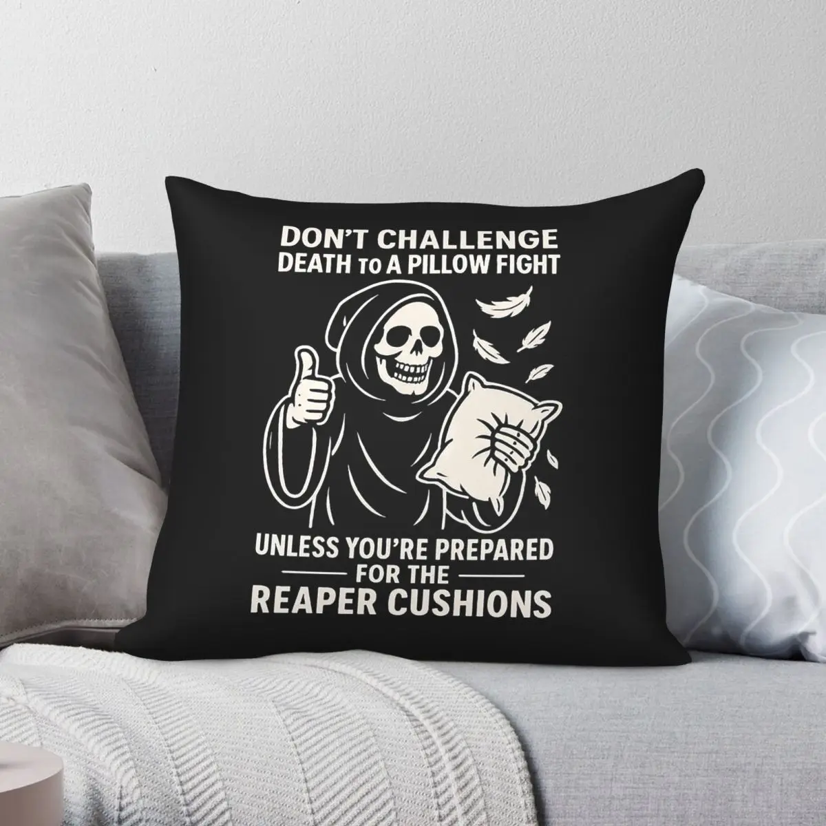 Grim Reaper Dark Humour Square Pillowcase Polyester Linen Velvet Pattern Zip Decor Home Cushion Cover