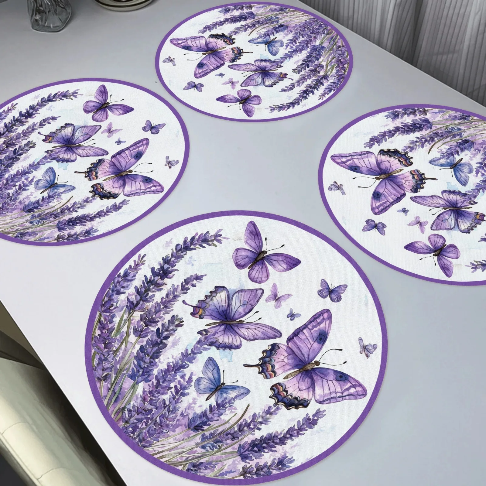 VIKAMA 4PC Lavender Butterfly Meal Mat Purple Edge Lavender Flower Field Butterfly Dining Table Afternoon Tea Decoration view 3