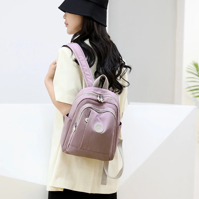 Solid Color Women Backpack Girls Shoulder Bag Rucksack Nylon Female School Multi-pocket Travel Daypacks bag Mochila