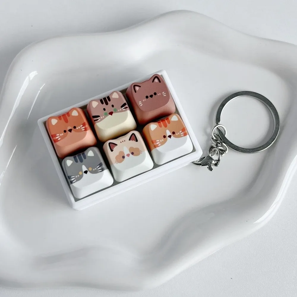 Cat Fidget Keycap Keychain Finger-Tip Pressing Reduction Mechanical Finger Button Keyring Calming Cute Keyboard Fidget