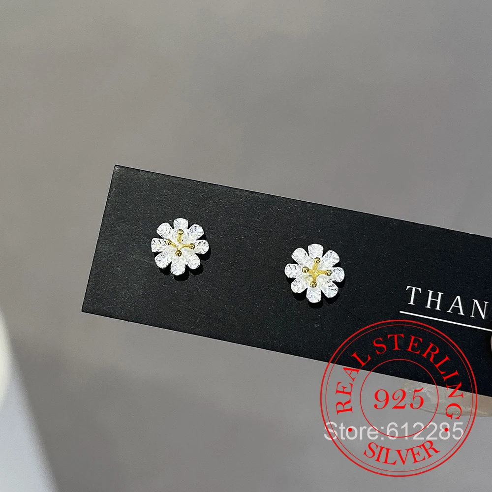 

925 Sterling Silver Jewelry Exquisite Crystal Daisy Flower Stud Earrings for Women Wedding Party Jewelry For Girls Friend Gift