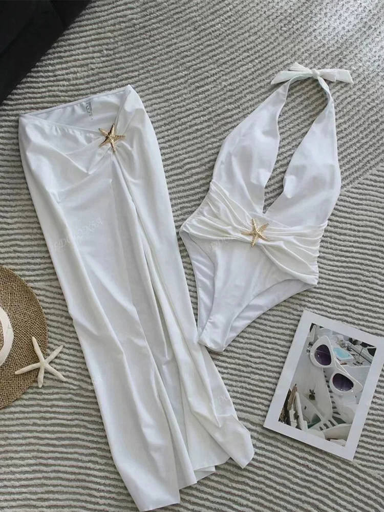 AOTVOTEE Costume da bagno intero sexy con allacciatura solida Set da 2 pezzi Gonna divisa da spiaggia da donna Cover Up 2025 Nuovo set bikini estivo Swimwea