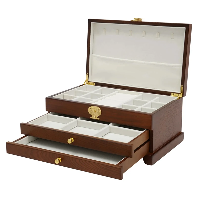 Caixa vintage para quarto, Organizador de joias escuras, Colar e pulseira gaveta