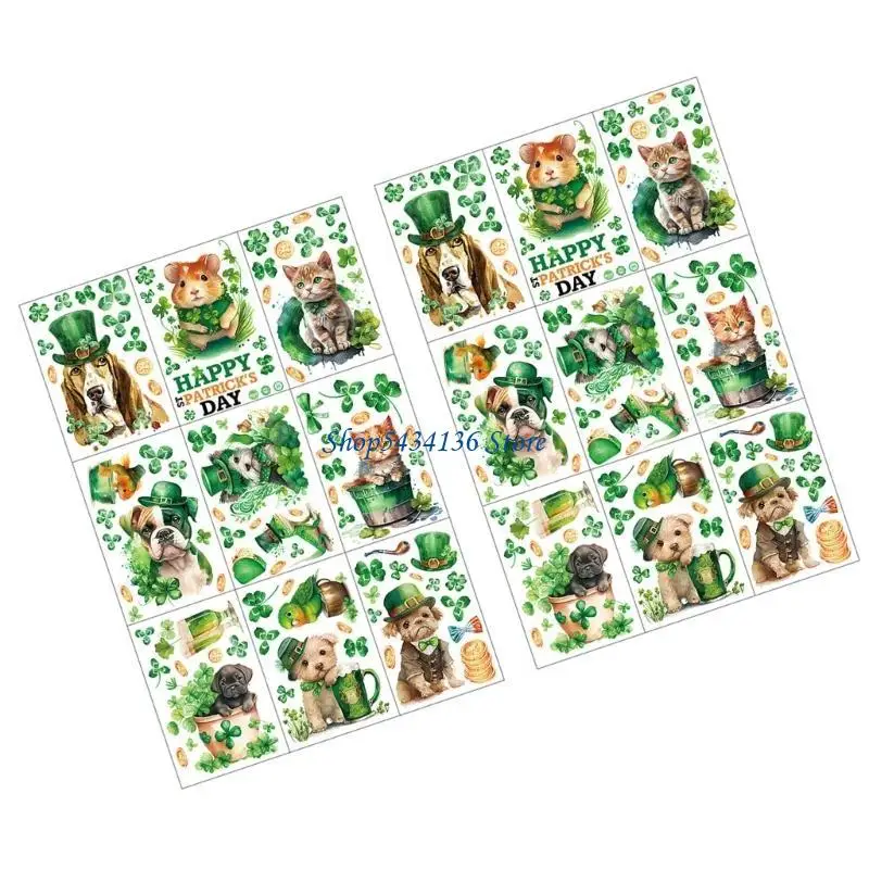 H7ED Patrick Day Window Clings Glass Window Decals Animal Dog Wall Stickers Decor