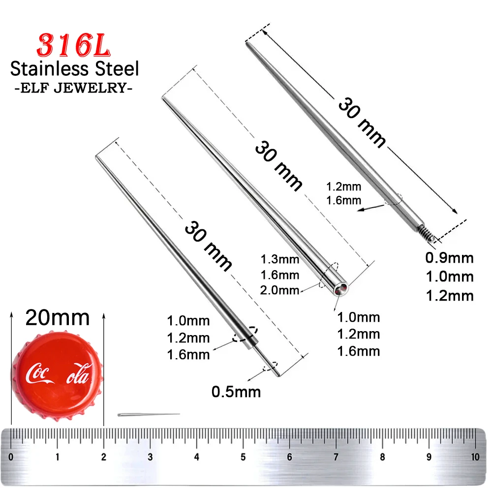 5-20Pcs 316 Stainless Steel Threaded Guide Pin Internal External Thread Piercing Needle Transfer Tool for Nose Lip Ear Piercing