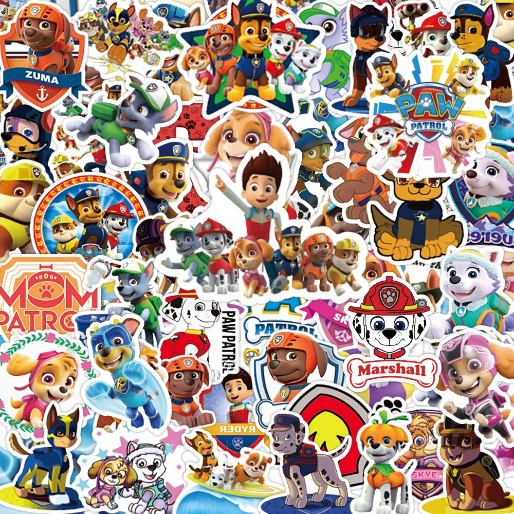 

10/30/50/100pcs PAW Patrol Ryder Chase Rubble Marshall Stickers for Kids Waterproof Graffiti Bike Laptop Cute Cartoon Decals Toy