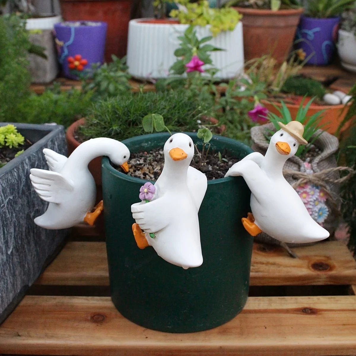 Goose Pendant Set Three, Resin Craft Pendant, Suitable For Garden Bonsai Home Cup Fish Tank Outdoor