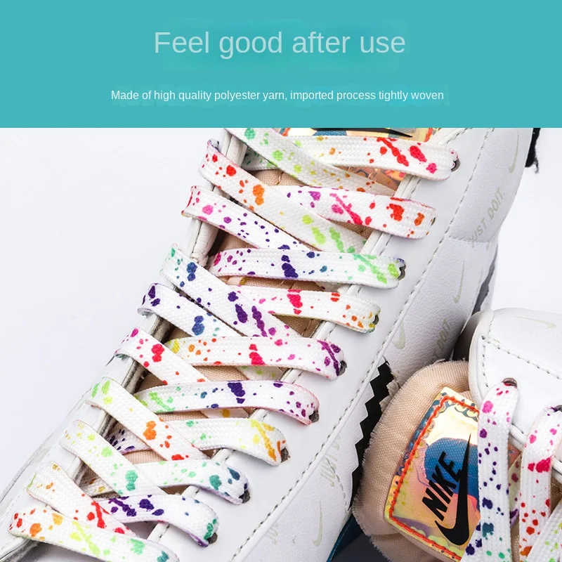 

Colorful Splashed Ink Flat Shoelaces Unisex for Canvas Board Shoes Durable Laces in Assorted Colors