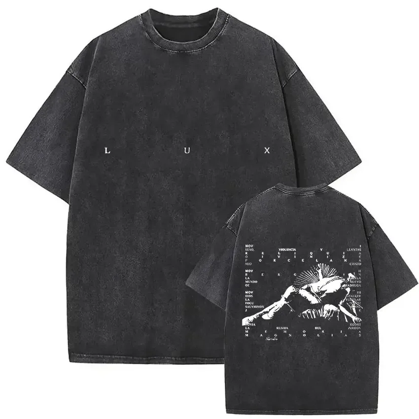 Vintage Washed Singer Rosalia Lux Tour Merch T Shirts Oversized Y2k Women Men Pop Music Short Sleeve Streetwear Female Clothing