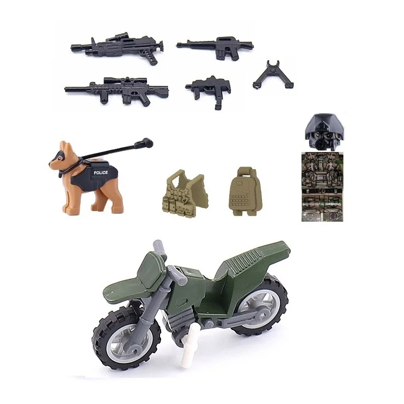 CamSolomon-Mini figurines de moto, soldat, SWAT City, armes militaires, accessoires de construction, nuit, jouets en brique