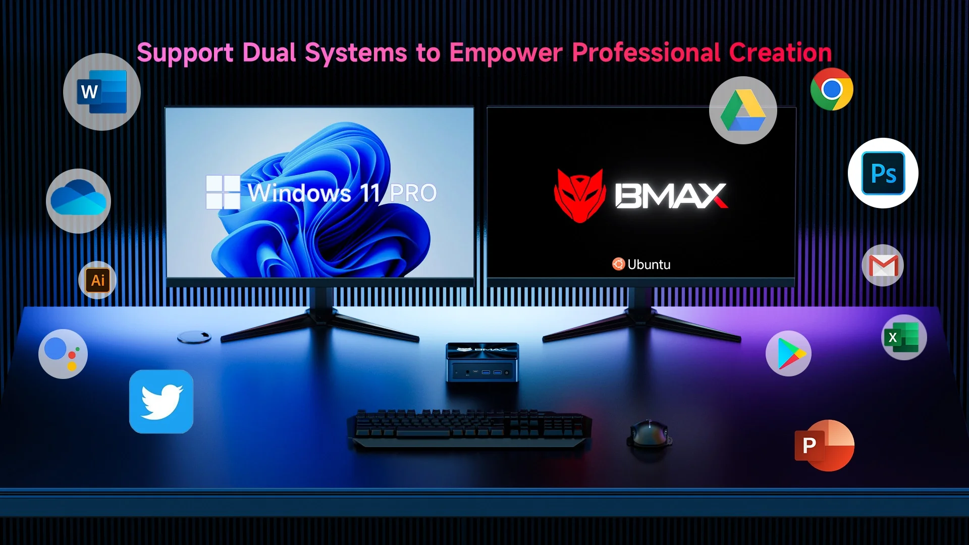 Bmax B11 Power Mini Pc Intel Core Ultra 7 155H 24Gb Lpddr5 4400Mhz Ram 1Tb Ssd Windows 11 Pro Wifi 6 Bluetooth 5.2 HDMI Type C