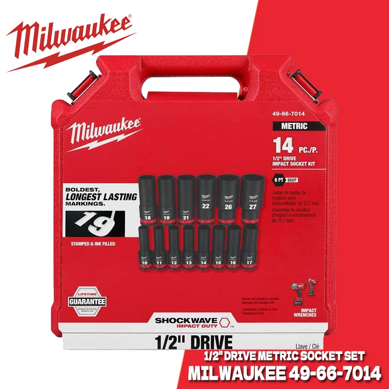 

MILWAUKEE 49-66-7014 Impact Duty 14PCS 1/2" Drive Metric Deep 6 Point Socket Kits HOCKWAVE Wrench Sockets Power Tool Accessories