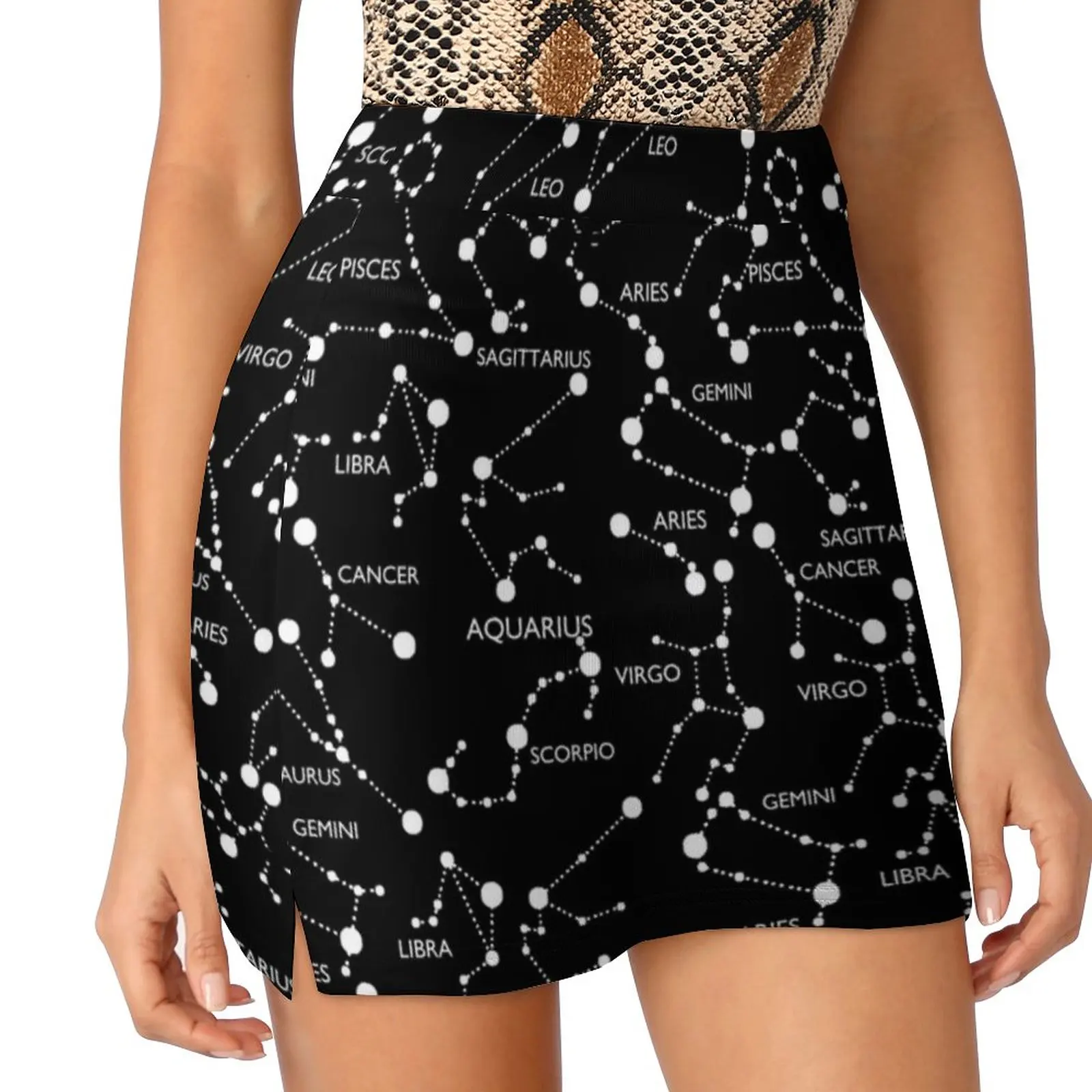 

Zodiac Constellations Women's skirt With Pocket Vintage Skirt Printing A Line Skirts Summer Clothes White Black Stars Celestial