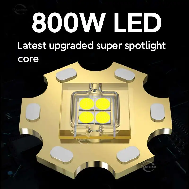 1800000LM 800W Head Flashlight Long Range 3000M Head Lantern Type-c  Rechargeable Headlamp Waterproof Outdoor Camping Headlight