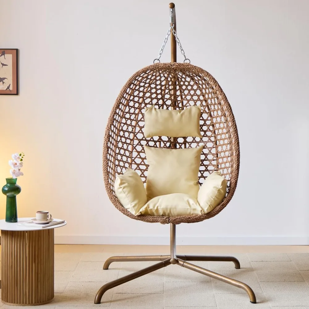 

Indoor Hanging Chair with Stand for Bedroom, Patio Rattan Wicker Swing Egg Chair for Porch Garden Outdoor, Hammock Egg Swing Cha