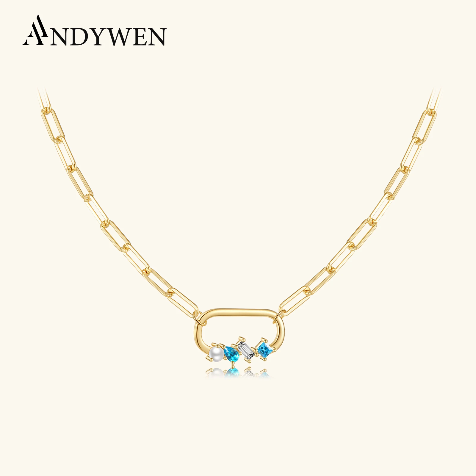 

ANDYWEN 925 Sterling Silver New Gold Square Pendant Horoscope Chain Cuban Necklace Choker 2022 Women Wedding Fine Jewelry