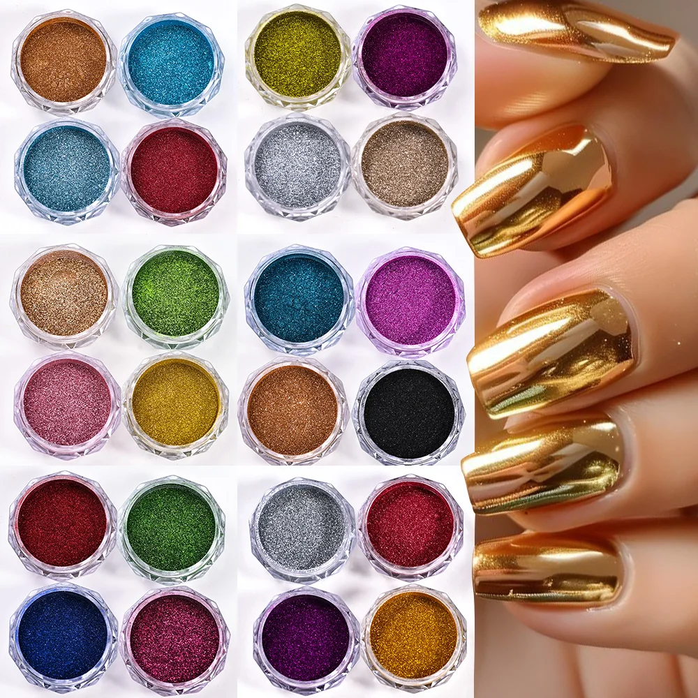 4 瓶ネオングリーン/レッドクロームパウダーネイルグリッターミラー効果メタリックグリッタークローム顔料パウダーネイルアートの装飾