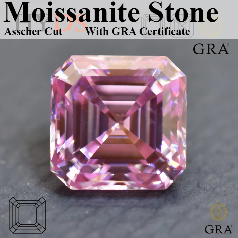 

Moissanite Stone Asscher Shape Sakura Pink Color Pass Diamond Tester Gemstone Beads for DIY Jewelry Making with GRA Certificate