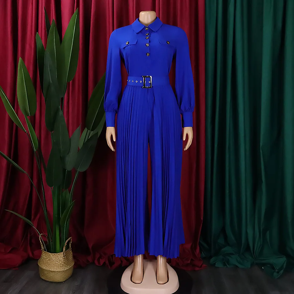 

Дашики, Африканские элегантные модные женские плиссированные комбинезоны с длинным рукавом, широкие брюки, ромперы, Женская офисная одежда с поясом 2023