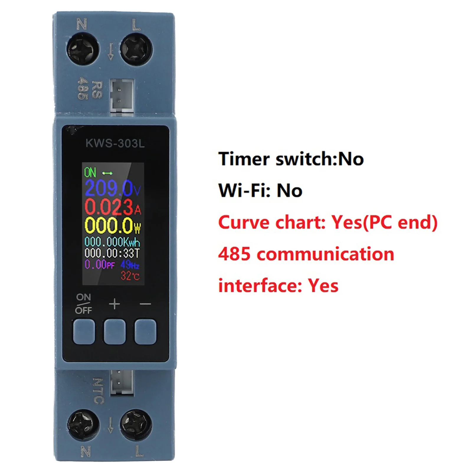 KWS-303L DIN Rail AC Power Meter With RS485 Communication 0.96-Inch Color Display Multifunctional Voltage Current Energy Monitor