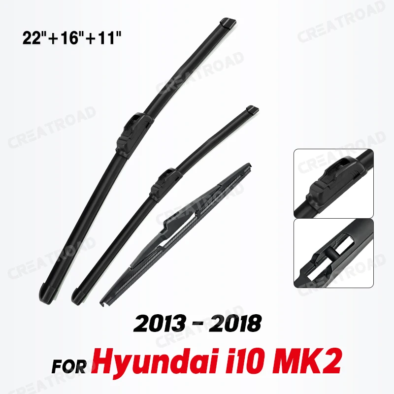 Wiper Front & Rear Wiper Blades Set For Hyundai i10 MK2 2013 - 2018 Windshield Windscreen Window Rain Brushes 22\