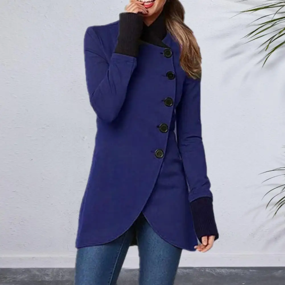 Lady Coat Stylish Stand Collar Women's Winter Jacket Irregular Split Hem Soft Patchwork Thick Warmth for Mid-length Coat Winter