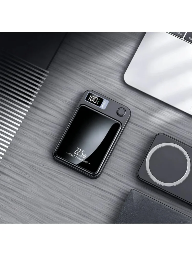 Magnetyczny power bank o pojemności 10000 mAh z kablem ładującym USB-C, przenośny, bezprzewodowy, z klipsem na tył, do smartfonów w podróży na zewnątrz. — 2