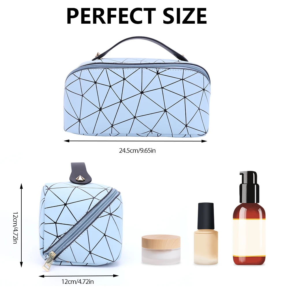 PU-Kosmetiktasche, multifunktional, rhombisches Gitter, großes Fassungsvermögen für Frauenreisen