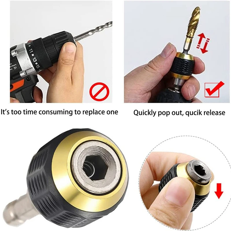 2 Pcs 60Mm Drill Chuck Screwdriver Impact Driver Adaptor 1/4Inch Hex Shank Drill Bit Tool Quick Change Convertor Adapter