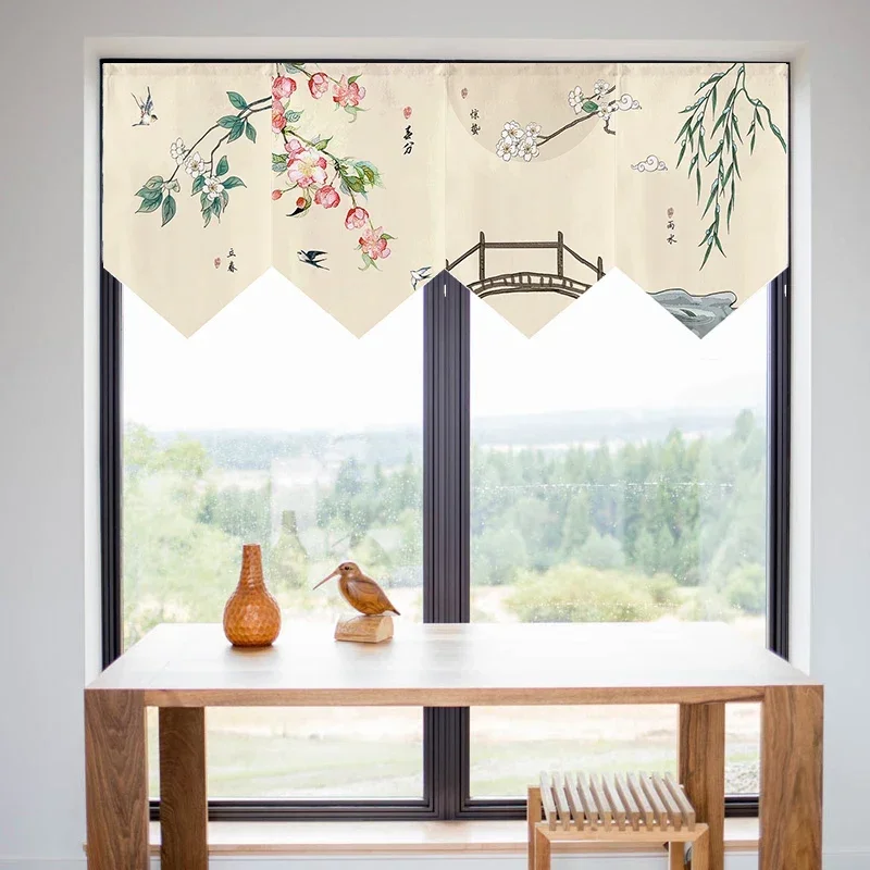 Chinese Style Short Door Curtain Kitchen Partition Noren Izakaya Cuisine Izakaya Sashimi Hanging Pennant Home Decor Drapes