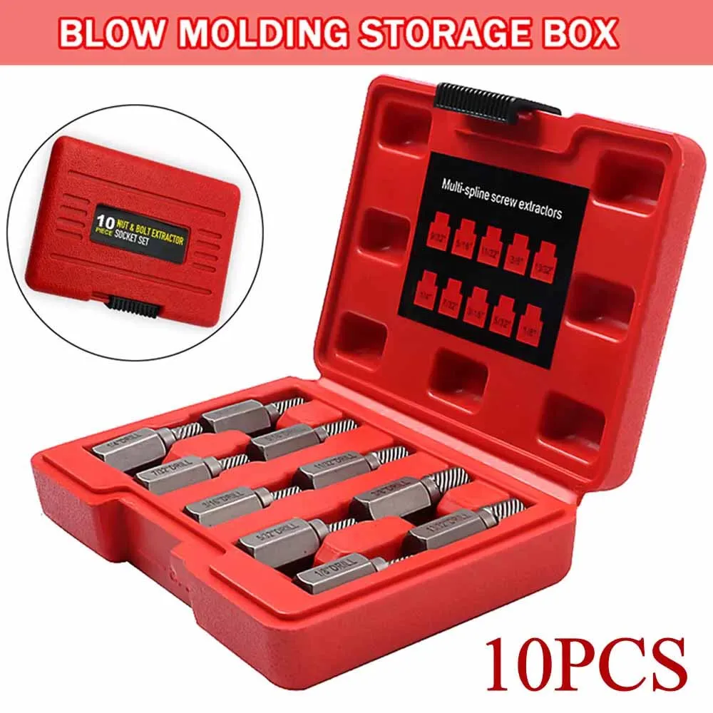 10Pcs Multi-Spline Screw Extractor Metal Easy Out Drill Bits Set Broken Damaged Bolt Stud Remover Tool with Case