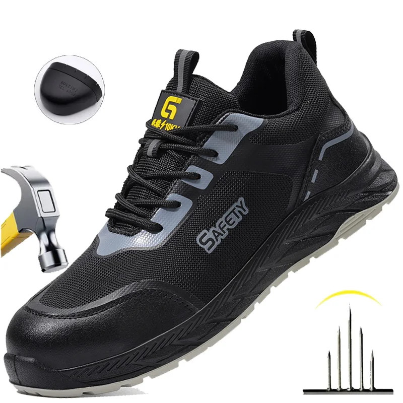 

Mens Steel Toe Shoes Breathable Anti Puncture Safety Shoes Anti Slip Lightweight Work Shoes Indestructible Anti-smash Ankle Boot
