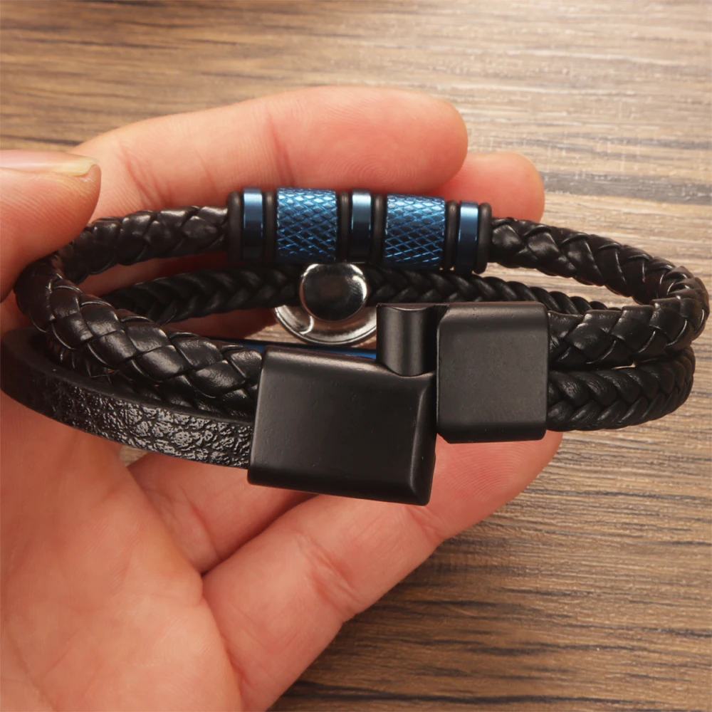 Fashion Geometry Punk Rock 026 Pu Leather Fit 12mm 18mm Snap Button Bangle Bracelet Charm Jewelry For Women Men