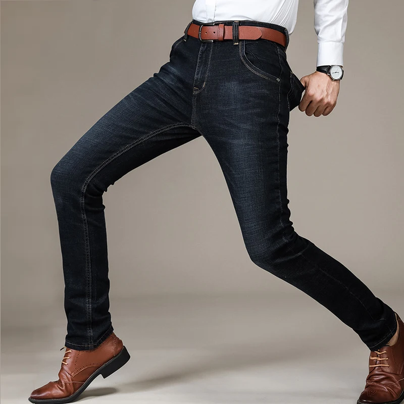 Brother Wang Merk Nieuwe Mannen Zwarte Jeans Business Mode Klassieke Stijl Elastische Slanke Broek Mannelijke