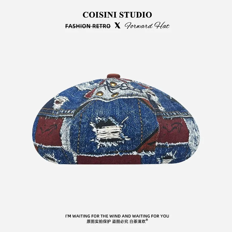 Fashionable Retro Splicing Printed Beret Spring and Autumn Versatile Street Niche Octagonal Dome Newsboy Caps for Women's