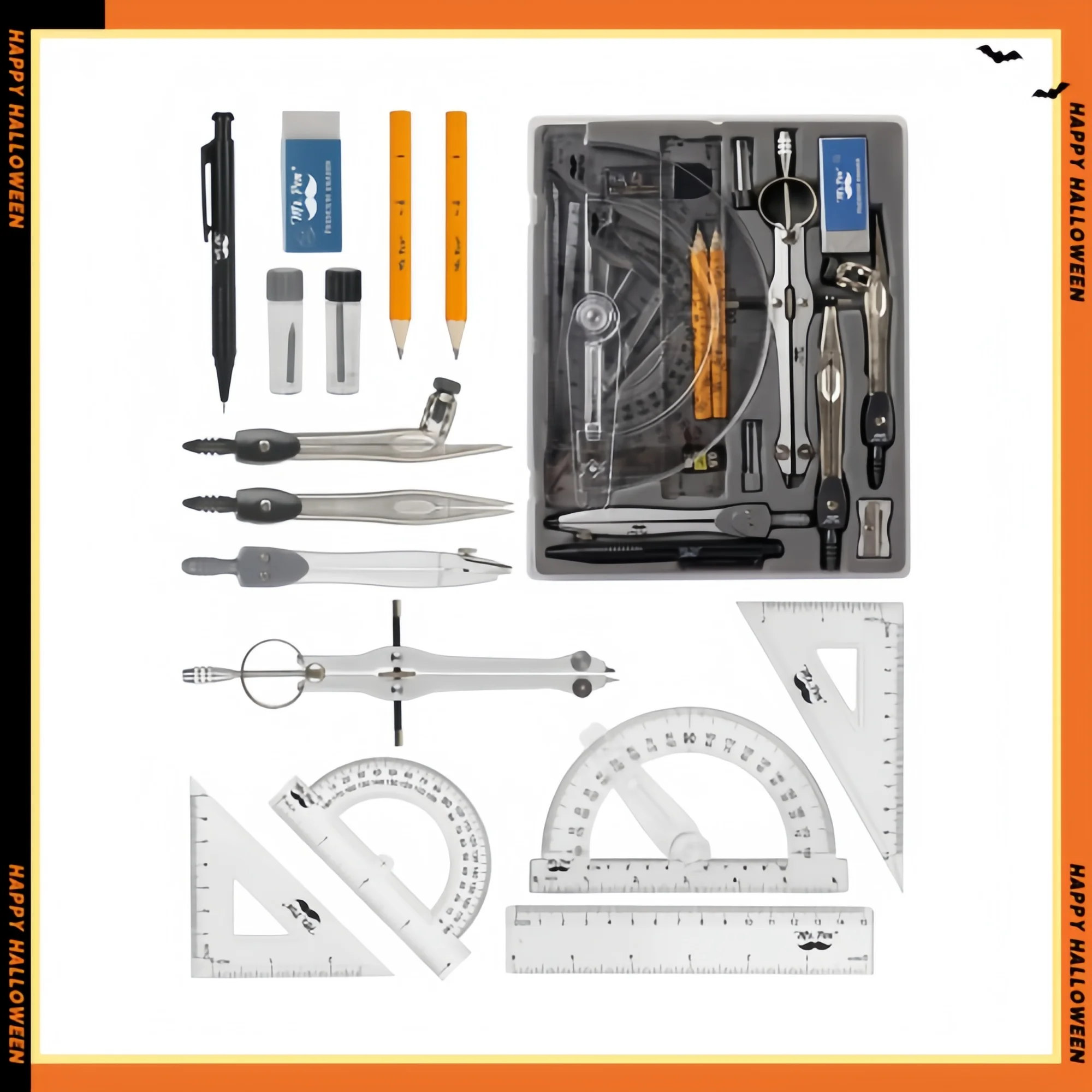 15-Piece Geometry Set with 6-Inch Protractor - Compass Ruler Back-to-School Supplies