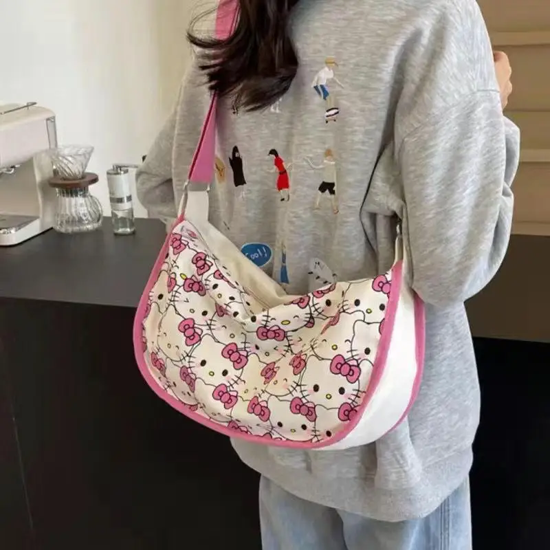 

Sweet Hello Kitty Ins Kawaii Sanrio Anime Female Crossbody Canvas Bag Cute Cartoon Large Capacity Shoulder Bag Gifts for Girls