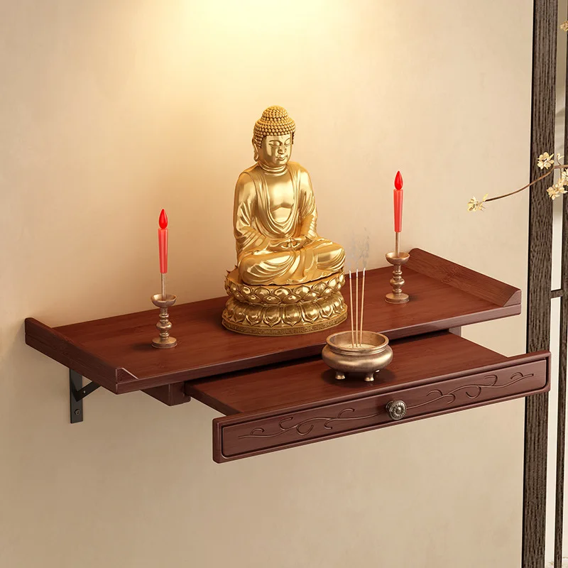 Buddha-Nische Wandmontierte Gottheit der Reichtum-Symbolisierung Schrein Nicht-Massivholz Bodhisattva-Opferständer Räuchergefäß Aufbewahrungsregal