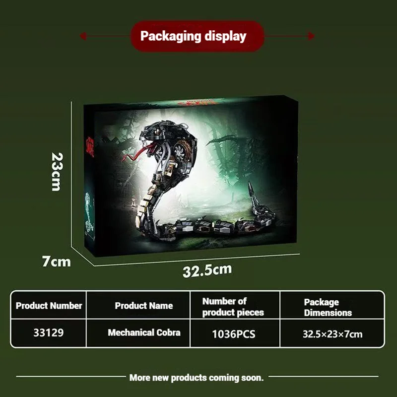 Gesimuleerde cobra diermodel bouwpakket, bouwspeelgoed, verzamelspeelgoed, ornament, bouwstenen, verjaardagscadeau voor kinderen