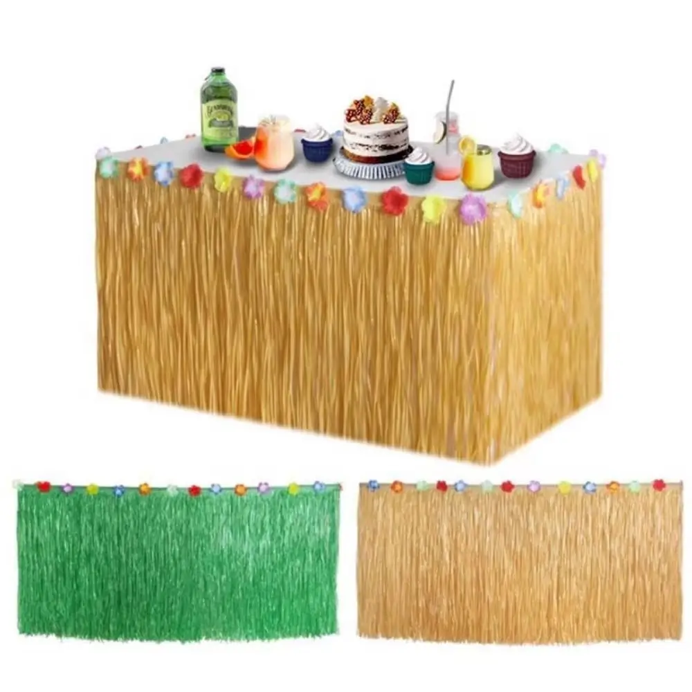 

Straw Color Grass Tablecloth Lightweight Flower Design Straw Table Skirt Multi-functional Party Decoration