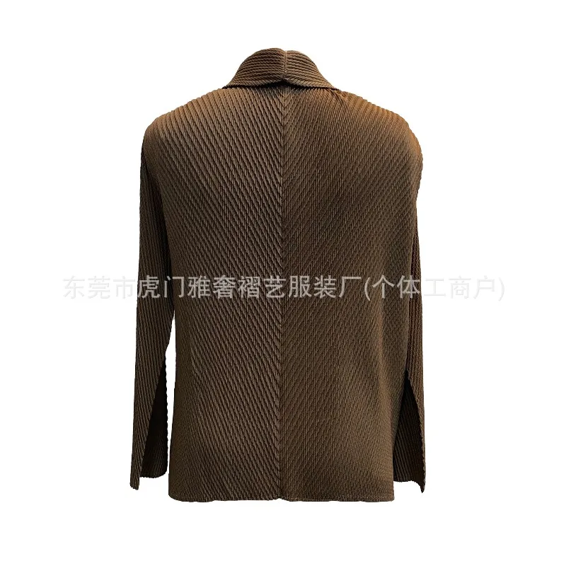 Miyake veste plissée à manches longues revers manteau plissé Cardigan 2025 automne nouveau décontracté polyvalent solide Blouse femme mince vêtements d'extérieur