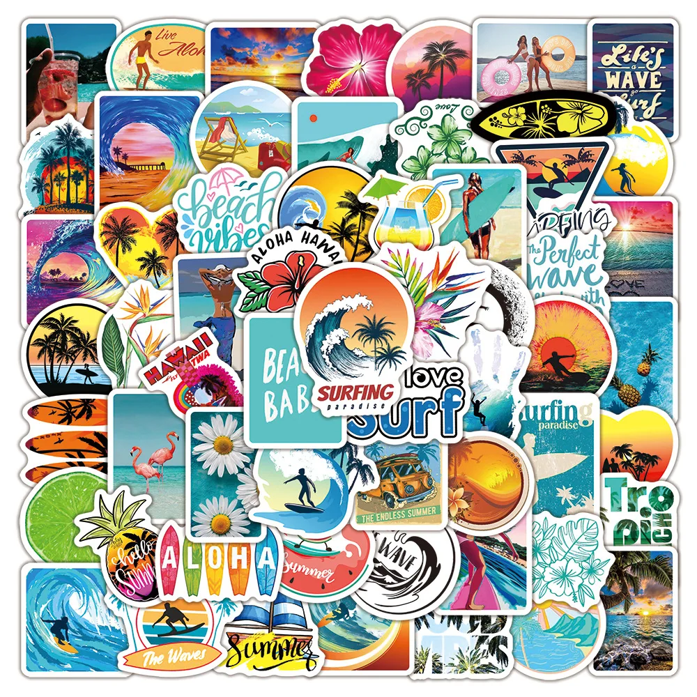 10/30/50/100PCS Hawaii Summer Surfing Stickers Tropical Beach Surf Decals Travel Luggage Surfboard Water Bottle Sticker Toy