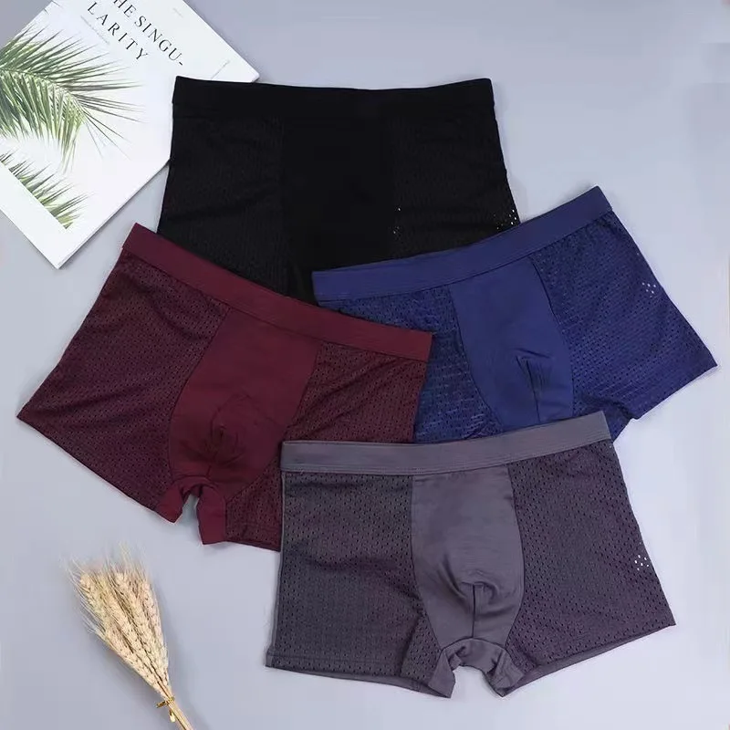 3pcs/lot Men\'s Underwear Men Boxer Shorts Ice Silk Mesh Boxershorts Plus Size Panties Summer Sexy Breathable Underpants 40-100KG