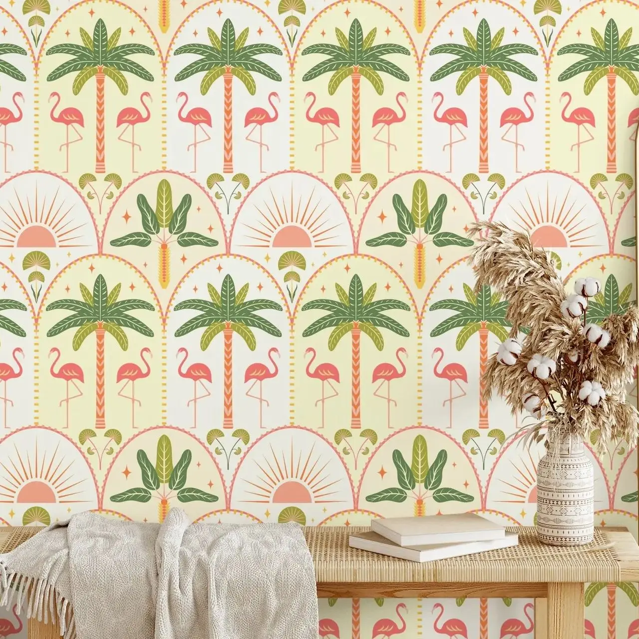 Exotic Palm Oasis Wallpaper Peel and Stick,Animal and Trees Wall Mural For Home Decoration,Self-adhesive Or Traditional Papers