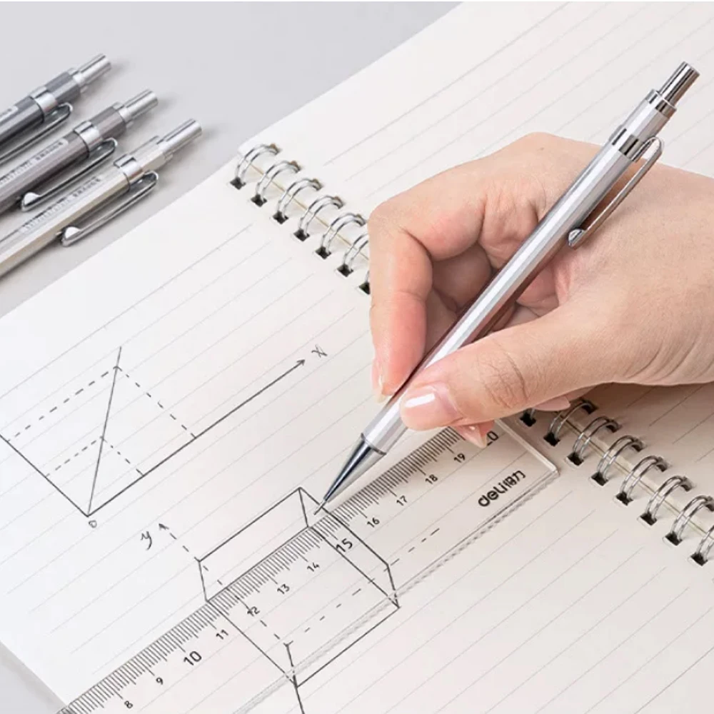 Deli Metal Mechanical Pencil 0.5/0.7Art Drawing Automatic Pencil Replacement leads HB Leads Refills Home School Supplies