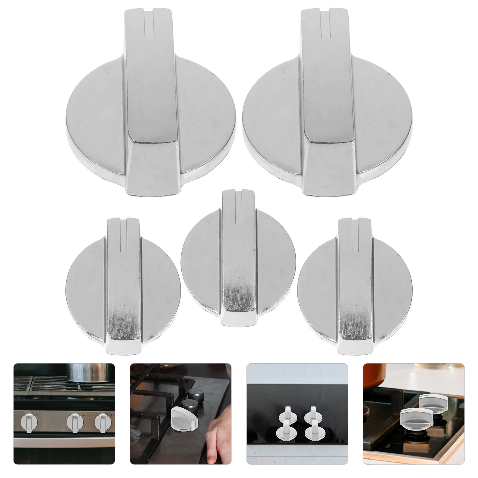 

5pcs Gas Stove Knobs Stainless Steel Universal Cooker Switch Knobs Replacement for Home Restaurant Kitchen Bar Accessories
