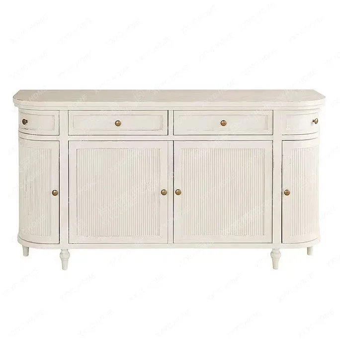 French Retro Entrance Cabinet Simple Modern White Solid Wood Sideboard